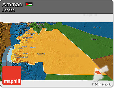 Political 3D Map of Amman, darken