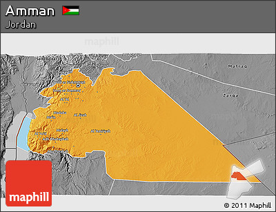 Political 3D Map of Amman, desaturated