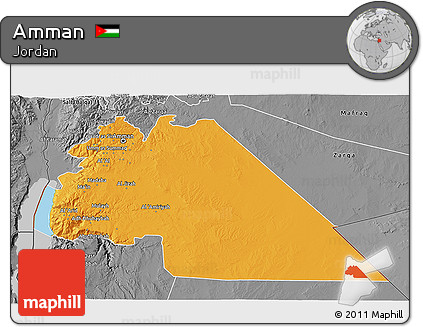 Political 3D Map of Amman, desaturated