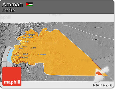 Political 3D Map of Amman, desaturated