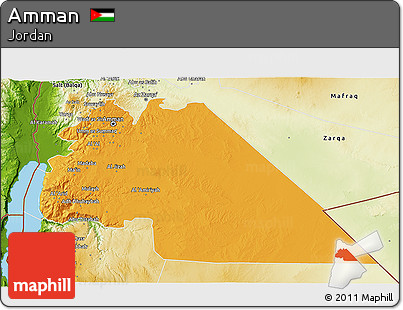 Political 3D Map of Amman, physical outside