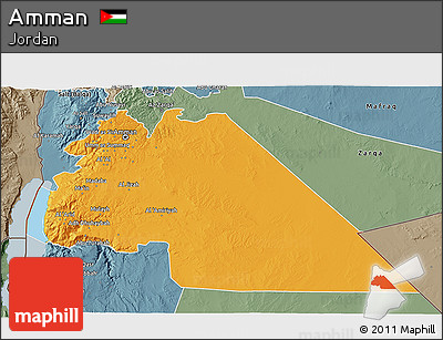 Political 3D Map of Amman, semi-desaturated