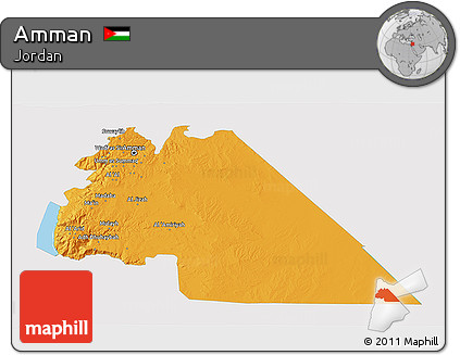 Political 3D Map of Amman, single color outside