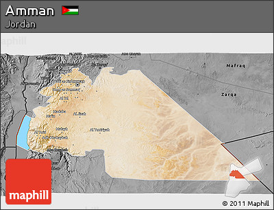 Satellite 3D Map of Amman, darken, desaturated