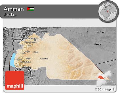Satellite 3D Map of Amman, darken, desaturated