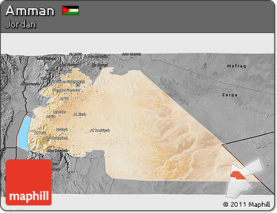 Satellite 3D Map of Amman, darken, desaturated
