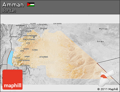 Satellite 3D Map of Amman, desaturated