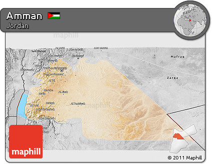 Satellite 3D Map of Amman, desaturated