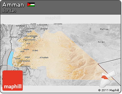 Satellite 3D Map of Amman, desaturated