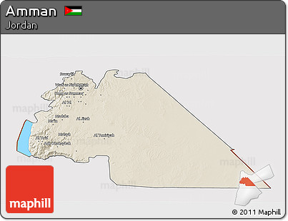Shaded Relief 3D Map of Amman, cropped outside
