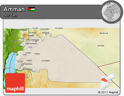 Shaded Relief 3D Map of Amman, physical outside