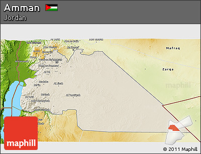Shaded Relief 3D Map of Amman, physical outside