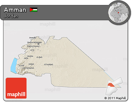 Shaded Relief 3D Map of Amman, single color outside