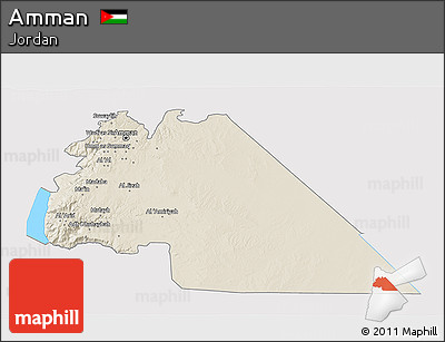 Shaded Relief 3D Map of Amman, single color outside
