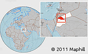 Gray Location Map of Amman, highlighted country, within the entire country, hill shading