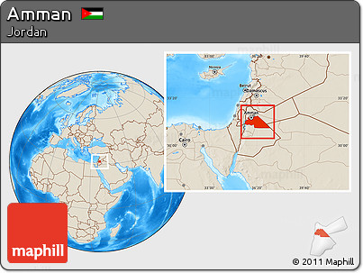 Shaded Relief Location Map of Amman