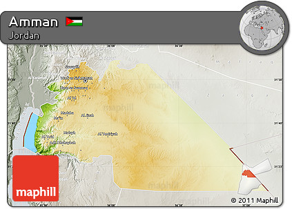 Physical Map of Amman, lighten, semi-desaturated