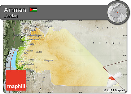 Physical Map of Amman, semi-desaturated