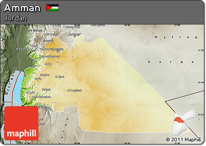 Physical Map of Amman, semi-desaturated
