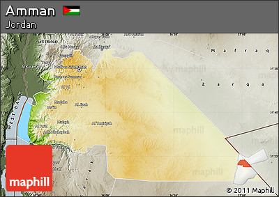 Physical Map of Amman, semi-desaturated