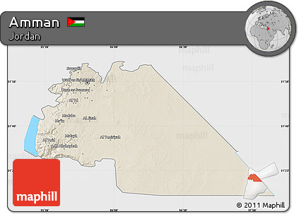 Shaded Relief Map of Amman, single color outside