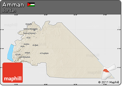 Shaded Relief Map of Amman, single color outside