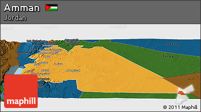 Political Panoramic Map of Amman, darken