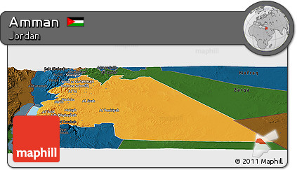 Political Panoramic Map of Amman, darken