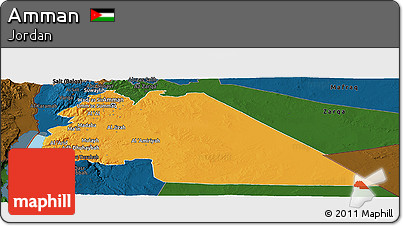 Political Panoramic Map of Amman, darken
