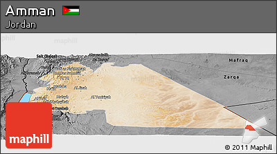 Satellite Panoramic Map of Amman, darken, desaturated
