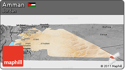 Satellite Panoramic Map of Amman, darken, desaturated
