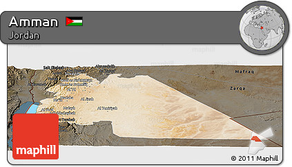 Satellite Panoramic Map of Amman, darken