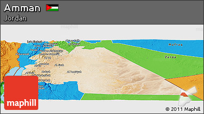Satellite Panoramic Map of Amman, political outside