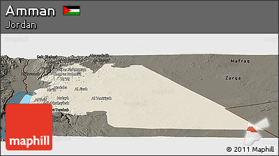 Shaded Relief Panoramic Map of Amman, darken