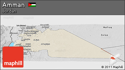 Shaded Relief Panoramic Map of Amman, desaturated