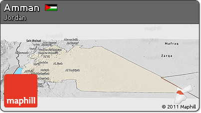 Shaded Relief Panoramic Map of Amman, desaturated