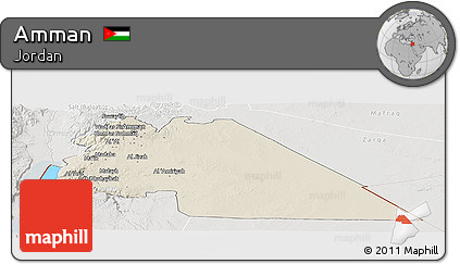 Shaded Relief Panoramic Map of Amman, lighten, semi-desaturated