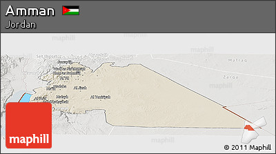 Shaded Relief Panoramic Map of Amman, lighten, semi-desaturated