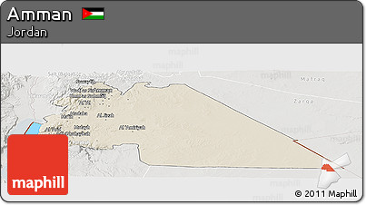 Shaded Relief Panoramic Map of Amman, lighten, semi-desaturated