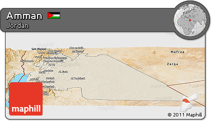 Shaded Relief Panoramic Map of Amman, satellite outside