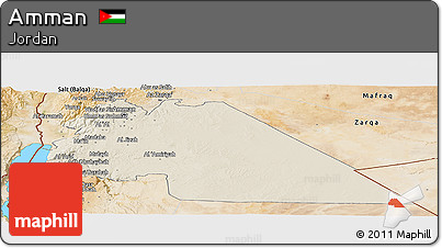 Shaded Relief Panoramic Map of Amman, satellite outside