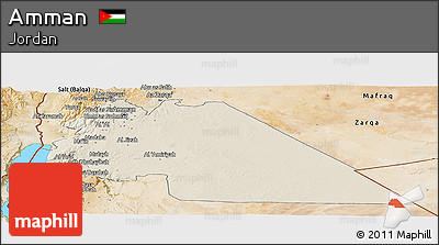 Shaded Relief Panoramic Map of Amman, satellite outside