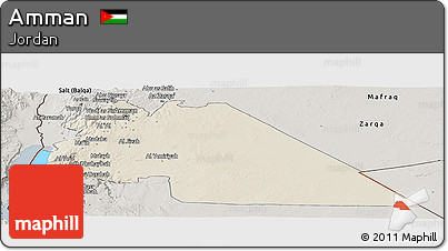 Shaded Relief Panoramic Map of Amman, semi-desaturated