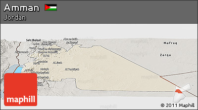 Shaded Relief Panoramic Map of Amman, semi-desaturated