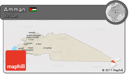 Shaded Relief Panoramic Map of Amman, single color outside