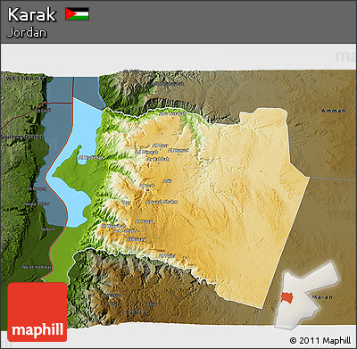 Physical 3D Map of Karak, darken