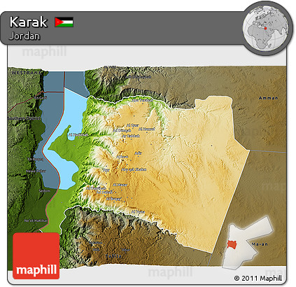 Physical 3D Map of Karak, darken