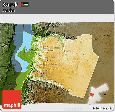 Physical 3D Map of Karak, darken