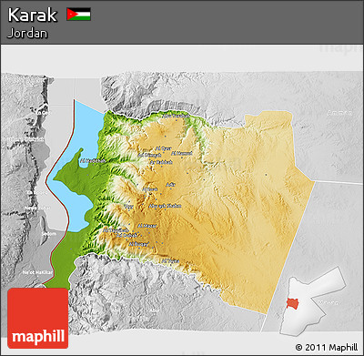 Physical 3D Map of Karak, lighten, desaturated