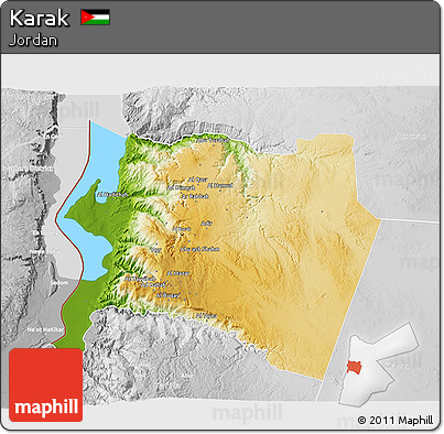 Physical 3D Map of Karak, lighten, desaturated